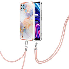 Handyhülle Silikon Hülle Gummi Schutzhülle Flexible Modisch Muster mit Schlüsselband Lanyard Y03B für Realme C25Y Helles Lila