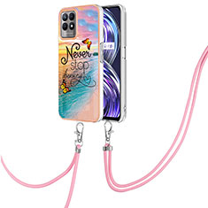 Handyhülle Silikon Hülle Gummi Schutzhülle Flexible Modisch Muster mit Schlüsselband Lanyard Y03B für Realme Narzo 50 4G Plusfarbig