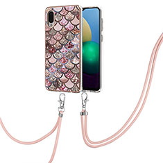 Handyhülle Silikon Hülle Gummi Schutzhülle Flexible Modisch Muster mit Schlüsselband Lanyard Y03B für Samsung Galaxy A02 Braun