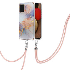 Handyhülle Silikon Hülle Gummi Schutzhülle Flexible Modisch Muster mit Schlüsselband Lanyard Y03B für Samsung Galaxy A02s Helles Lila