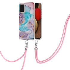 Handyhülle Silikon Hülle Gummi Schutzhülle Flexible Modisch Muster mit Schlüsselband Lanyard Y03B für Samsung Galaxy A03s Blau