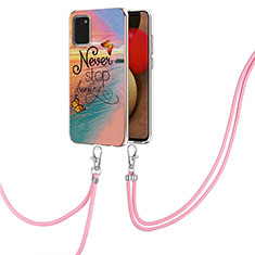 Handyhülle Silikon Hülle Gummi Schutzhülle Flexible Modisch Muster mit Schlüsselband Lanyard Y03B für Samsung Galaxy A03s Plusfarbig