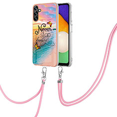 Handyhülle Silikon Hülle Gummi Schutzhülle Flexible Modisch Muster mit Schlüsselband Lanyard Y03B für Samsung Galaxy A04s Plusfarbig