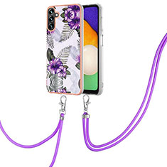 Handyhülle Silikon Hülle Gummi Schutzhülle Flexible Modisch Muster mit Schlüsselband Lanyard Y03B für Samsung Galaxy A04s Violett