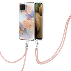 Handyhülle Silikon Hülle Gummi Schutzhülle Flexible Modisch Muster mit Schlüsselband Lanyard Y03B für Samsung Galaxy A12 Nacho Helles Lila