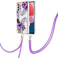 Handyhülle Silikon Hülle Gummi Schutzhülle Flexible Modisch Muster mit Schlüsselband Lanyard Y03B für Samsung Galaxy A13 4G Violett