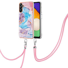 Handyhülle Silikon Hülle Gummi Schutzhülle Flexible Modisch Muster mit Schlüsselband Lanyard Y03B für Samsung Galaxy A13 5G Blau