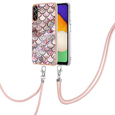 Handyhülle Silikon Hülle Gummi Schutzhülle Flexible Modisch Muster mit Schlüsselband Lanyard Y03B für Samsung Galaxy A13 5G Braun