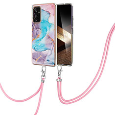 Handyhülle Silikon Hülle Gummi Schutzhülle Flexible Modisch Muster mit Schlüsselband Lanyard Y03B für Samsung Galaxy A15 5G Blau