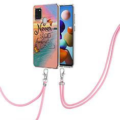 Handyhülle Silikon Hülle Gummi Schutzhülle Flexible Modisch Muster mit Schlüsselband Lanyard Y03B für Samsung Galaxy A21s Plusfarbig