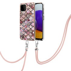 Handyhülle Silikon Hülle Gummi Schutzhülle Flexible Modisch Muster mit Schlüsselband Lanyard Y03B für Samsung Galaxy A22 4G Braun