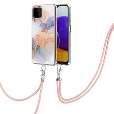 Handyhülle Silikon Hülle Gummi Schutzhülle Flexible Modisch Muster mit Schlüsselband Lanyard Y03B für Samsung Galaxy A22 4G Helles Lila