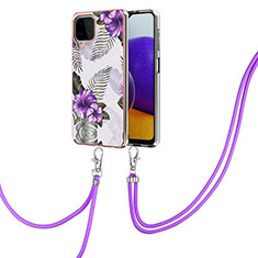 Handyhülle Silikon Hülle Gummi Schutzhülle Flexible Modisch Muster mit Schlüsselband Lanyard Y03B für Samsung Galaxy A22 4G Violett