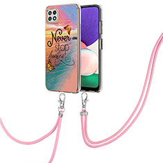 Handyhülle Silikon Hülle Gummi Schutzhülle Flexible Modisch Muster mit Schlüsselband Lanyard Y03B für Samsung Galaxy A22s 5G Plusfarbig