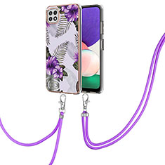 Handyhülle Silikon Hülle Gummi Schutzhülle Flexible Modisch Muster mit Schlüsselband Lanyard Y03B für Samsung Galaxy A22s 5G Violett