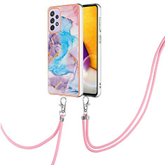 Handyhülle Silikon Hülle Gummi Schutzhülle Flexible Modisch Muster mit Schlüsselband Lanyard Y03B für Samsung Galaxy A23 4G Blau