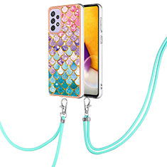 Handyhülle Silikon Hülle Gummi Schutzhülle Flexible Modisch Muster mit Schlüsselband Lanyard Y03B für Samsung Galaxy A23 4G Bunt