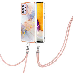 Handyhülle Silikon Hülle Gummi Schutzhülle Flexible Modisch Muster mit Schlüsselband Lanyard Y03B für Samsung Galaxy A23 4G Helles Lila