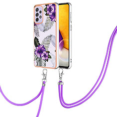 Handyhülle Silikon Hülle Gummi Schutzhülle Flexible Modisch Muster mit Schlüsselband Lanyard Y03B für Samsung Galaxy A23 5G Violett