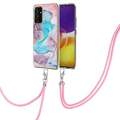 Handyhülle Silikon Hülle Gummi Schutzhülle Flexible Modisch Muster mit Schlüsselband Lanyard Y03B für Samsung Galaxy A24 4G Blau