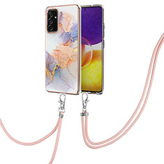 Handyhülle Silikon Hülle Gummi Schutzhülle Flexible Modisch Muster mit Schlüsselband Lanyard Y03B für Samsung Galaxy A24 4G Helles Lila