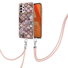 Handyhülle Silikon Hülle Gummi Schutzhülle Flexible Modisch Muster mit Schlüsselband Lanyard Y03B für Samsung Galaxy A32 4G Braun