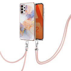 Handyhülle Silikon Hülle Gummi Schutzhülle Flexible Modisch Muster mit Schlüsselband Lanyard Y03B für Samsung Galaxy A32 4G Helles Lila