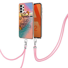 Handyhülle Silikon Hülle Gummi Schutzhülle Flexible Modisch Muster mit Schlüsselband Lanyard Y03B für Samsung Galaxy A32 4G Plusfarbig