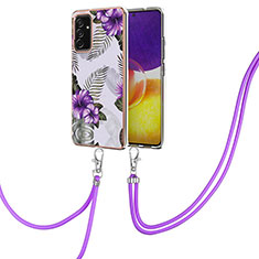 Handyhülle Silikon Hülle Gummi Schutzhülle Flexible Modisch Muster mit Schlüsselband Lanyard Y03B für Samsung Galaxy A34 5G Violett