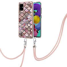 Handyhülle Silikon Hülle Gummi Schutzhülle Flexible Modisch Muster mit Schlüsselband Lanyard Y03B für Samsung Galaxy A51 4G Braun