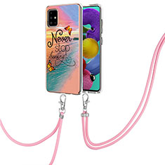 Handyhülle Silikon Hülle Gummi Schutzhülle Flexible Modisch Muster mit Schlüsselband Lanyard Y03B für Samsung Galaxy A51 5G Plusfarbig