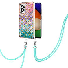 Handyhülle Silikon Hülle Gummi Schutzhülle Flexible Modisch Muster mit Schlüsselband Lanyard Y03B für Samsung Galaxy A52 4G Bunt