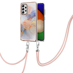 Handyhülle Silikon Hülle Gummi Schutzhülle Flexible Modisch Muster mit Schlüsselband Lanyard Y03B für Samsung Galaxy A52 4G Helles Lila