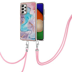 Handyhülle Silikon Hülle Gummi Schutzhülle Flexible Modisch Muster mit Schlüsselband Lanyard Y03B für Samsung Galaxy A52 5G Blau