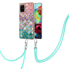 Handyhülle Silikon Hülle Gummi Schutzhülle Flexible Modisch Muster mit Schlüsselband Lanyard Y03B für Samsung Galaxy A71 4G A715 Bunt