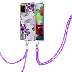 Handyhülle Silikon Hülle Gummi Schutzhülle Flexible Modisch Muster mit Schlüsselband Lanyard Y03B für Samsung Galaxy A71 5G Violett