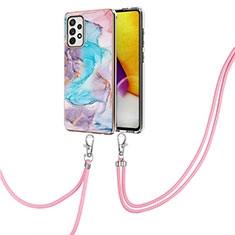 Handyhülle Silikon Hülle Gummi Schutzhülle Flexible Modisch Muster mit Schlüsselband Lanyard Y03B für Samsung Galaxy A72 4G Blau