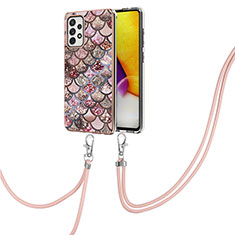 Handyhülle Silikon Hülle Gummi Schutzhülle Flexible Modisch Muster mit Schlüsselband Lanyard Y03B für Samsung Galaxy A72 4G Braun