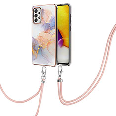 Handyhülle Silikon Hülle Gummi Schutzhülle Flexible Modisch Muster mit Schlüsselband Lanyard Y03B für Samsung Galaxy A72 5G Helles Lila