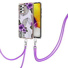 Handyhülle Silikon Hülle Gummi Schutzhülle Flexible Modisch Muster mit Schlüsselband Lanyard Y03B für Samsung Galaxy A72 5G Violett