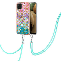 Handyhülle Silikon Hülle Gummi Schutzhülle Flexible Modisch Muster mit Schlüsselband Lanyard Y03B für Samsung Galaxy F12 Bunt