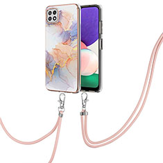 Handyhülle Silikon Hülle Gummi Schutzhülle Flexible Modisch Muster mit Schlüsselband Lanyard Y03B für Samsung Galaxy F42 5G Helles Lila