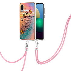 Handyhülle Silikon Hülle Gummi Schutzhülle Flexible Modisch Muster mit Schlüsselband Lanyard Y03B für Samsung Galaxy M02 Plusfarbig