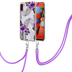 Handyhülle Silikon Hülle Gummi Schutzhülle Flexible Modisch Muster mit Schlüsselband Lanyard Y03B für Samsung Galaxy M11 Violett