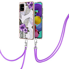 Handyhülle Silikon Hülle Gummi Schutzhülle Flexible Modisch Muster mit Schlüsselband Lanyard Y03B für Samsung Galaxy M40S Violett