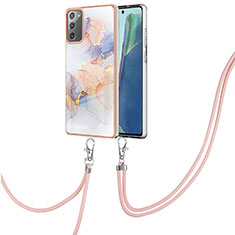 Handyhülle Silikon Hülle Gummi Schutzhülle Flexible Modisch Muster mit Schlüsselband Lanyard Y03B für Samsung Galaxy Note 20 5G Helles Lila