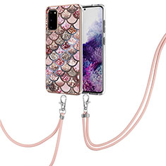 Handyhülle Silikon Hülle Gummi Schutzhülle Flexible Modisch Muster mit Schlüsselband Lanyard Y03B für Samsung Galaxy S20 Braun