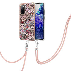 Handyhülle Silikon Hülle Gummi Schutzhülle Flexible Modisch Muster mit Schlüsselband Lanyard Y03B für Samsung Galaxy S20 FE (2022) 5G Braun