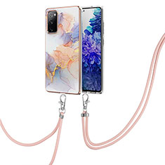 Handyhülle Silikon Hülle Gummi Schutzhülle Flexible Modisch Muster mit Schlüsselband Lanyard Y03B für Samsung Galaxy S20 FE 4G Helles Lila