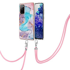 Handyhülle Silikon Hülle Gummi Schutzhülle Flexible Modisch Muster mit Schlüsselband Lanyard Y03B für Samsung Galaxy S20 Lite 5G Blau